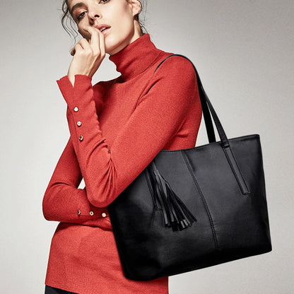 Ladies Large Capacity Handbags Women Retro Tassel Design Tote Luxury Brand PU Leather Shoulder Bag Female Top Handle Sac A Main