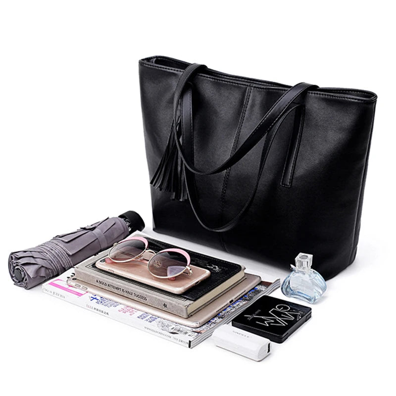 Ladies Large Capacity Handbags Women Retro Tassel Design Tote Luxury Brand PU Leather Shoulder Bag Female Top Handle Sac A Main