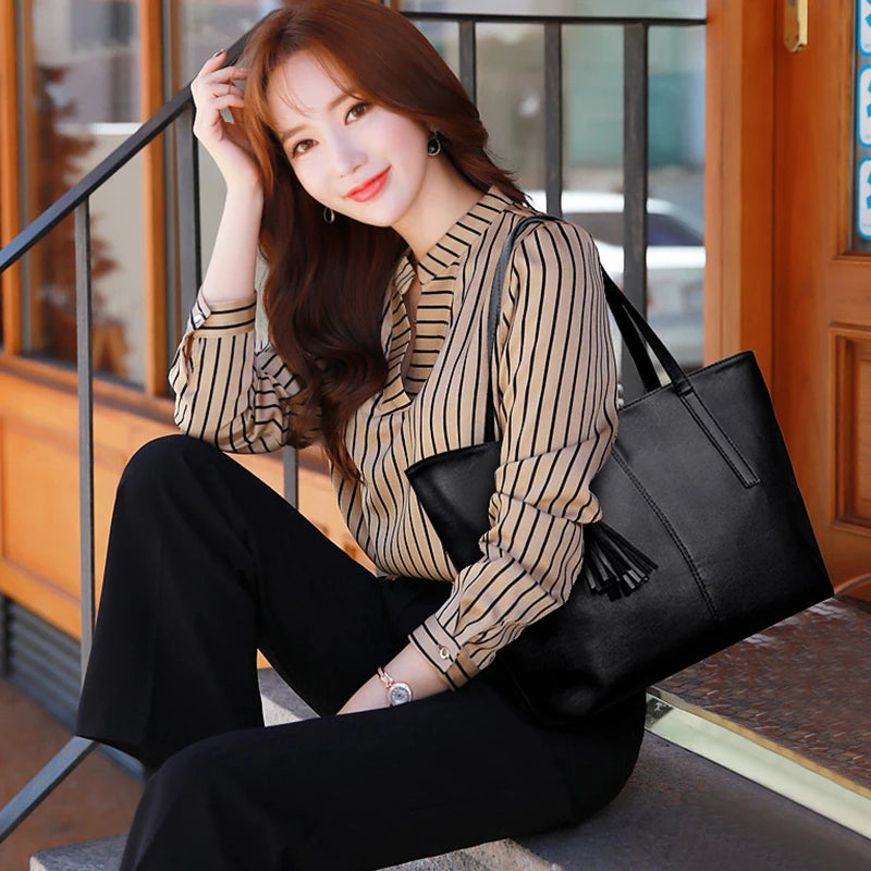 Ladies Large Capacity Handbags Women Retro Tassel Design Tote Luxury Brand PU Leather Shoulder Bag Female Top Handle Sac A Main