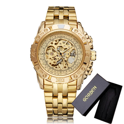 Luxury Silver Gold Automatic Mechanical Watch For Men Full Steel Skeleton Wristwatch Clock Over-sized Big Dial Relogio Masculino
