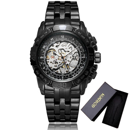 Luxury Silver Gold Automatic Mechanical Watch For Men Full Steel Skeleton Wristwatch Clock Over-sized Big Dial Relogio Masculino