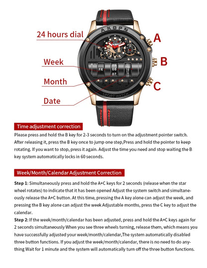 Luxury Electronic Quartz Watch For Men Business Watches Male Creative Men WristWatch Unique Rotate Date Leather Strap Watches