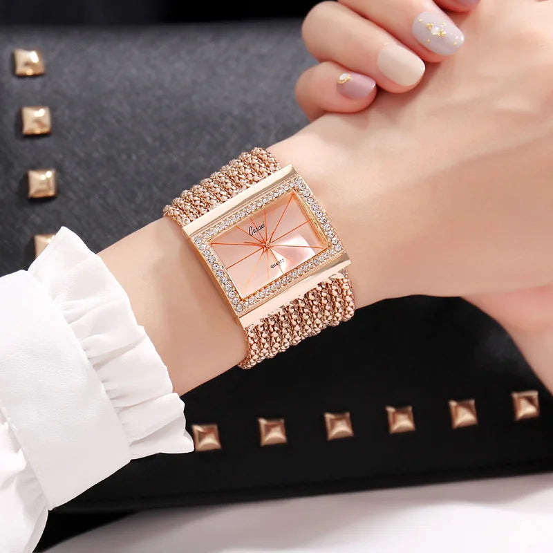 Luxury Fashion Gold watches for women Large Dial Delicate Bracelet Quartz womens watch Water Resistant reloj mujer