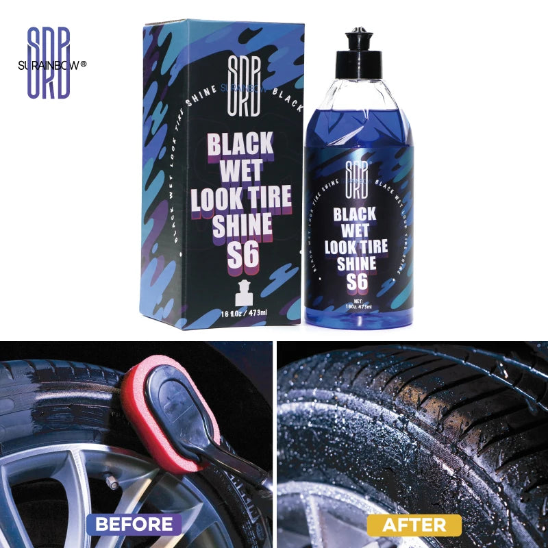 Black Wet Look Tire Shine Dressing -Automotive Clear Coat Tire Dressing Spray for Glossy Wet Tire Look,Vinyl & Plastic,Oil-Based