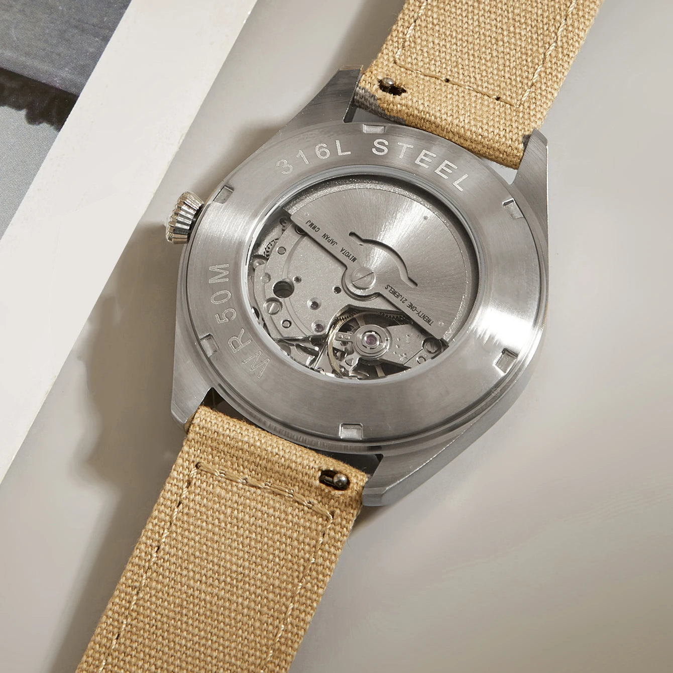 Canvas Khaki Mechanical Watch Flieger Aviator Pilot Steel Wristwatch Arrow WWII German WW2 Automatic Movement  Japan Sapphire