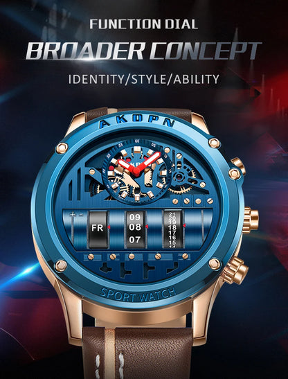 Luxury Electronic Quartz Watch For Men Business Watches Male Creative Men WristWatch Unique Rotate Date Leather Strap Watches