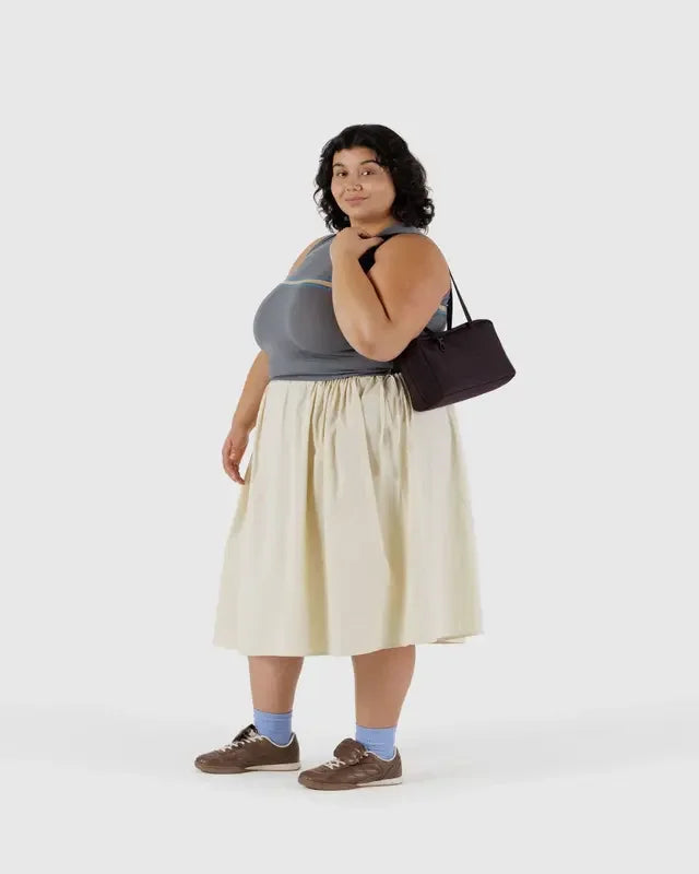 BAGGU Large Square Shoulder Bag Horizontal Casual Canvas Top-Handle Handbag Simple Leisure Bowler Bag for Everyday Use