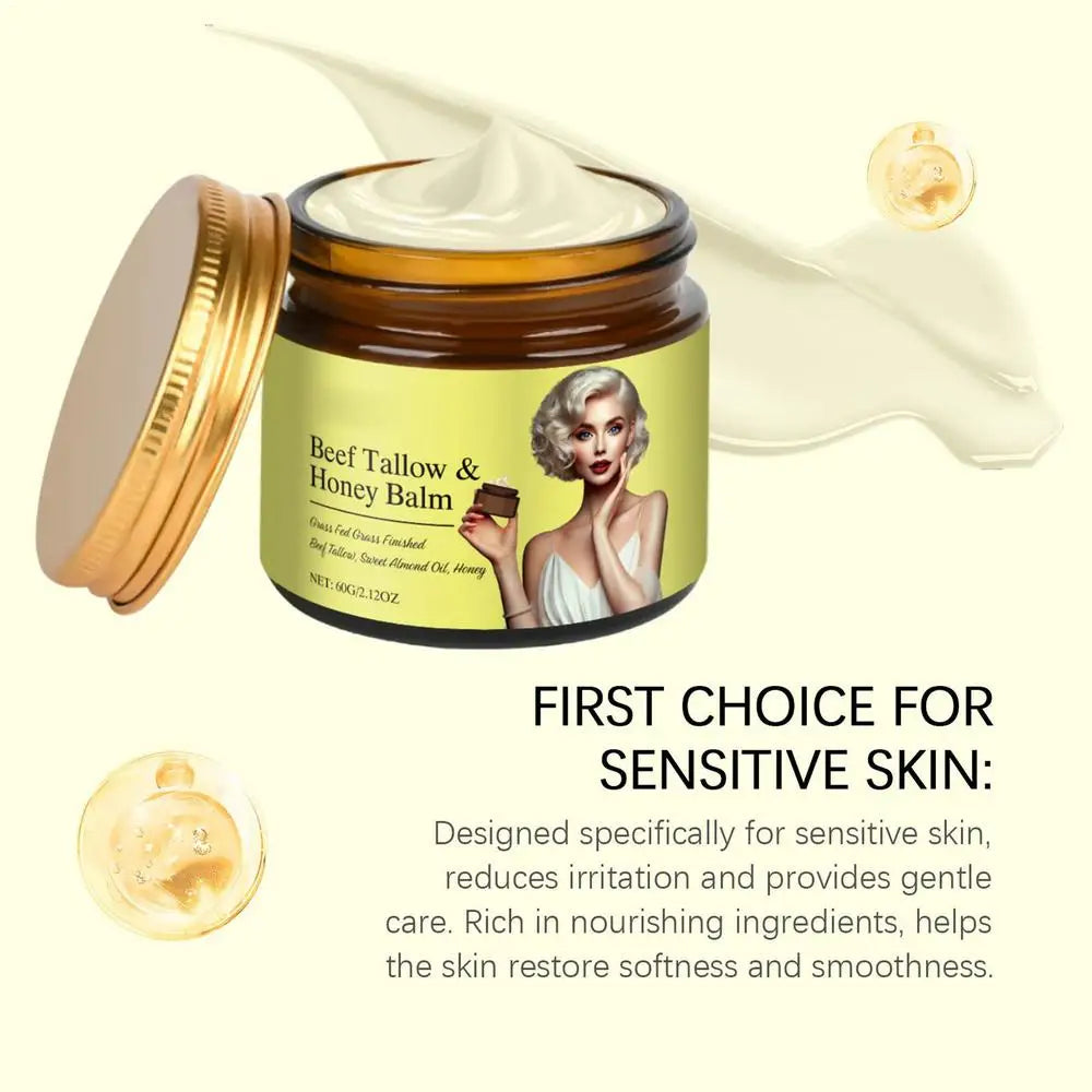 Beef Tallow Honey Balm Skin Softening Lotion Repair Barrier Care Whipped Beef Tallow & Honey Balm Lifting Firming Tighten cream