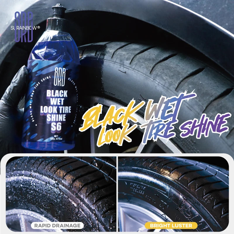 Black Wet Look Tire Shine Dressing -Automotive Clear Coat Tire Dressing Spray for Glossy Wet Tire Look,Vinyl & Plastic,Oil-Based