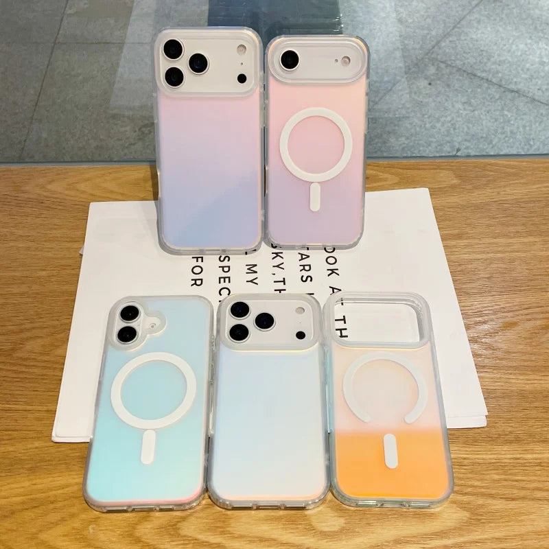 NEW For Iphone 17 Pro Max Laser Color-Changing Matte Phone Case 17Pro Magnetic Cover 17Air Gradient Colors cases Sun Set Sky