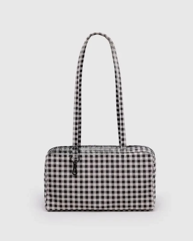 BAGGU Large Square Shoulder Bag Horizontal Casual Canvas Top-Handle Handbag Simple Leisure Bowler Bag for Everyday Use