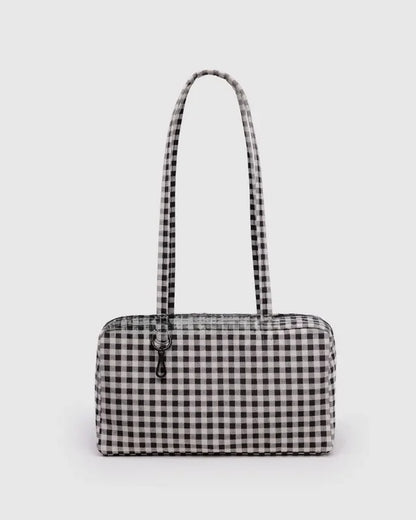 BAGGU Large Square Shoulder Bag Horizontal Casual Canvas Top-Handle Handbag Simple Leisure Bowler Bag for Everyday Use