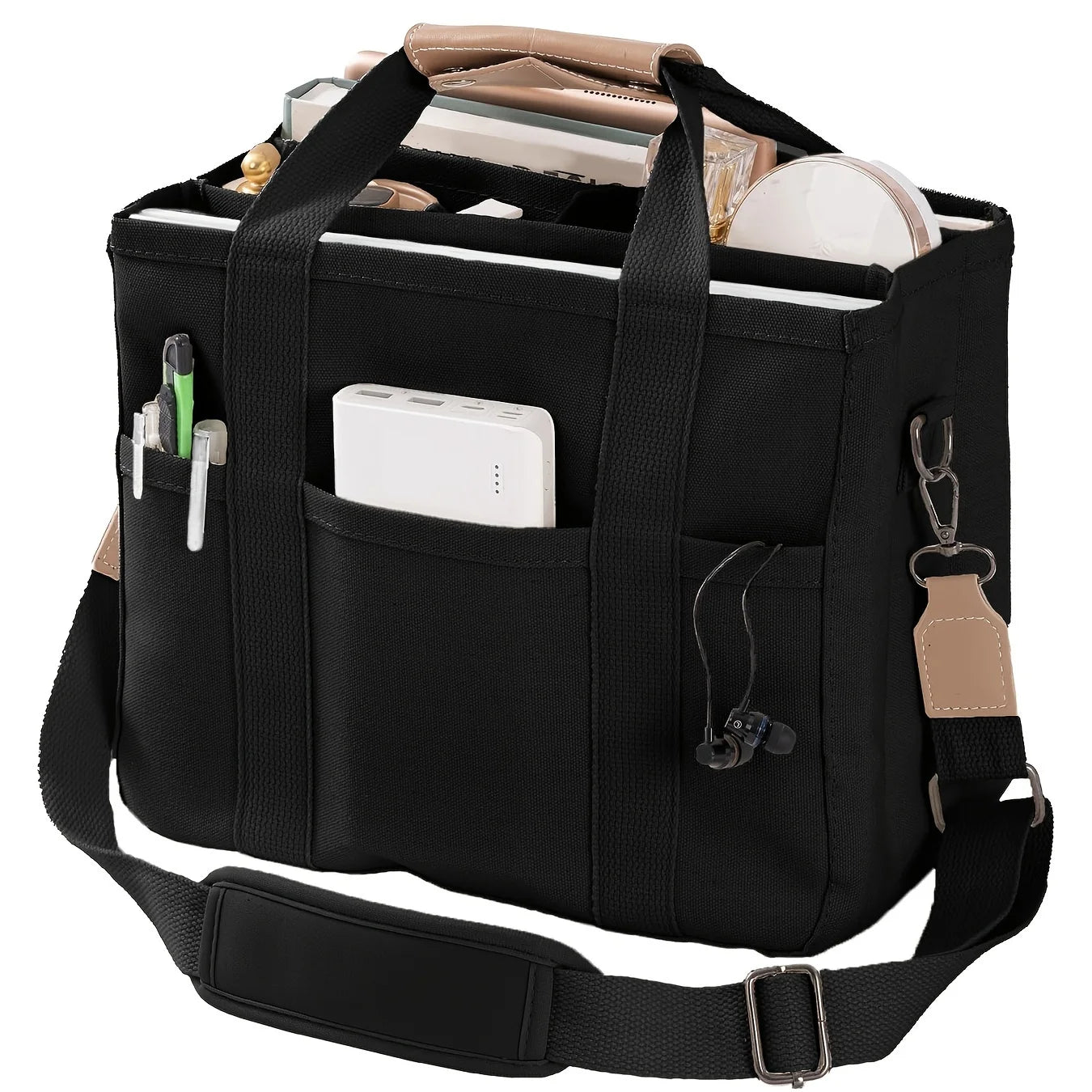 Ladies Canvas Handbag Multi Pocket Large Capacity Tote Bag Adjustable Shoulder Strap Casual Shoulder Shopping Bag