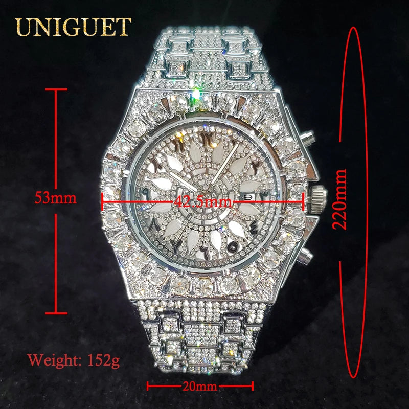 Luxury Watch For Men Full Iced Diamond Quartz Watches For Man Bright Zircon Hip Hop Hand Clock Luminous Waterproof reloj hombre