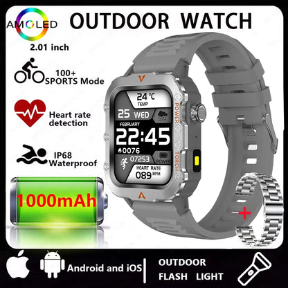 Men Smart Watch Bluetooth Call Sleep Heart Rate Health Monitor Outdoor LED Flashlight Waterproof Sports Watche For Android IOS