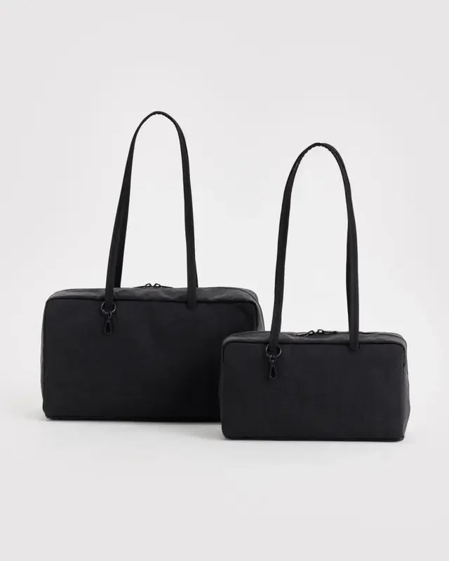 BAGGU Large Square Shoulder Bag Horizontal Casual Canvas Top-Handle Handbag Simple Leisure Bowler Bag for Everyday Use