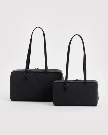 BAGGU Large Square Shoulder Bag Horizontal Casual Canvas Top-Handle Handbag Simple Leisure Bowler Bag for Everyday Use