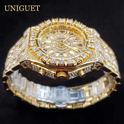 Luxury Watch For Men Full Iced Diamond Quartz Watches For Man Bright Zircon Hip Hop Hand Clock Luminous Waterproof reloj hombre