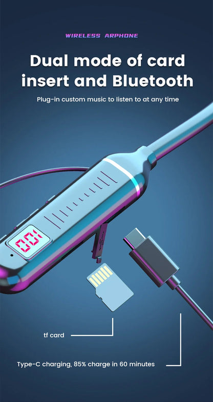 Wireless Earphones 5.3 Neckband Headphones Gaming LED Display Stereo Sports Headset Halter Waterproof Magnetic Earbuds