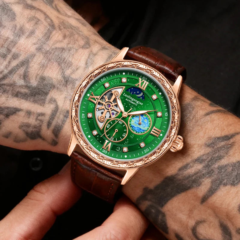 Luxurious Men's Business Automatic Mechanical Watch, with a Skeleton Design, Fashionable, Casual, Simple, Versatile, Stylish Men's Watch, Combining Luxury and Fashion, Perfect as a Gift during Holidays and Business Gatherings