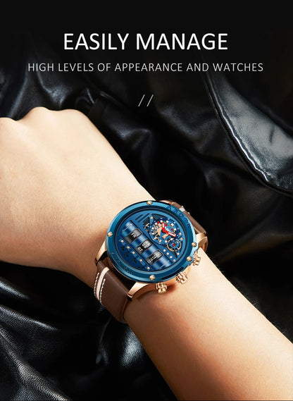 Luxury Electronic Quartz Watch For Men Business Watches Male Creative Men WristWatch Unique Rotate Date Leather Strap Watches