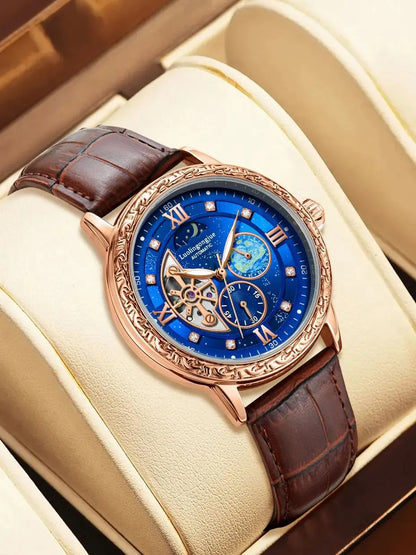 Luxurious Men's Business Automatic Mechanical Watch, with a Skeleton Design, Fashionable, Casual, Simple, Versatile, Stylish Men's Watch, Combining Luxury and Fashion, Perfect as a Gift during Holidays and Business Gatherings