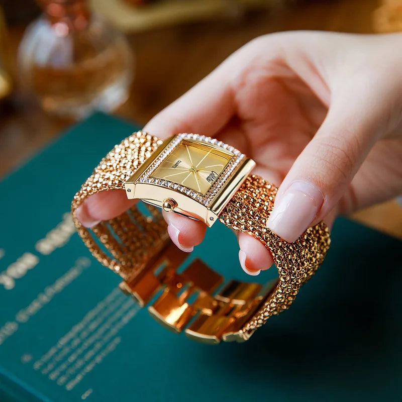 Luxury Fashion Gold watches for women Large Dial Delicate Bracelet Quartz womens watch Water Resistant reloj mujer