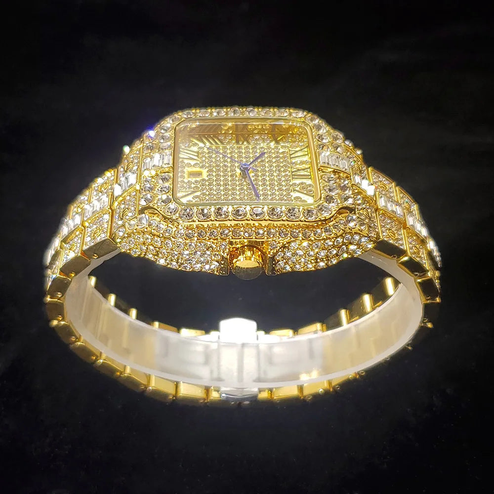 Luxurious Full Diamond Watch For Men Popular Rose Gold Iced Out Quarz Watches Fashion Hip Hop Jewelry Reloj Hombre Dropshipping