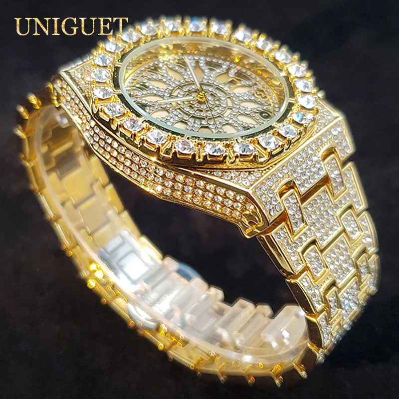 Luxury Watch For Men Full Iced Diamond Quartz Watches For Man Bright Zircon Hip Hop Hand Clock Luminous Waterproof reloj hombre