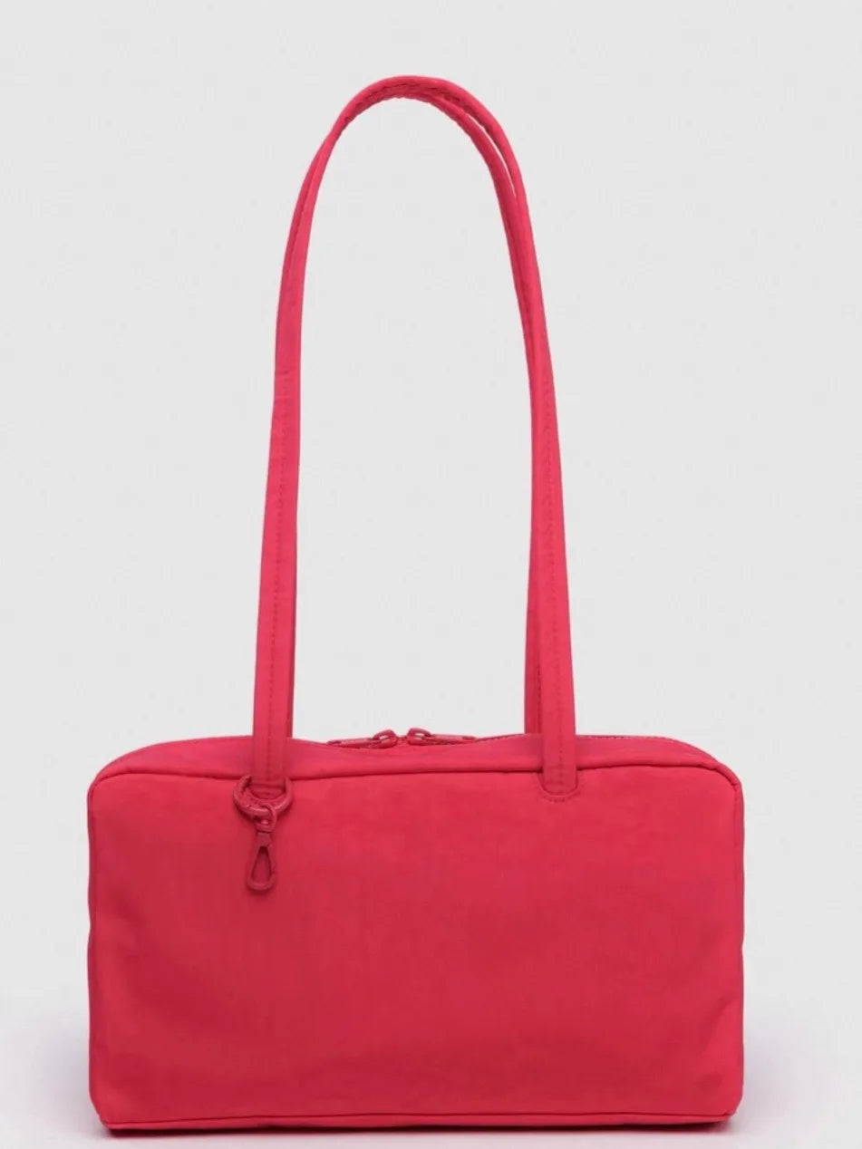 BAGGU Large Square Shoulder Bag Horizontal Casual Canvas Top-Handle Handbag Simple Leisure Bowler Bag for Everyday Use