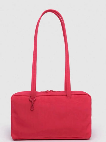 BAGGU Large Square Shoulder Bag Horizontal Casual Canvas Top-Handle Handbag Simple Leisure Bowler Bag for Everyday Use