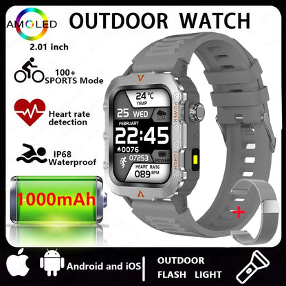 Men Smart Watch Bluetooth Call Sleep Heart Rate Health Monitor Outdoor LED Flashlight Waterproof Sports Watche For Android IOS