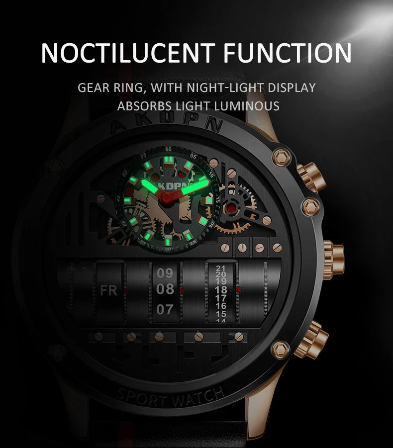 Luxury Electronic Quartz Watch For Men Business Watches Male Creative Men WristWatch Unique Rotate Date Leather Strap Watches