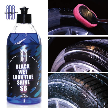 Black Wet Look Tire Shine Dressing -Automotive Clear Coat Tire Dressing Spray for Glossy Wet Tire Look,Vinyl & Plastic,Oil-Based