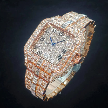 Luxurious Full Diamond Watch For Men Popular Rose Gold Iced Out Quarz Watches Fashion Hip Hop Jewelry Reloj Hombre Dropshipping