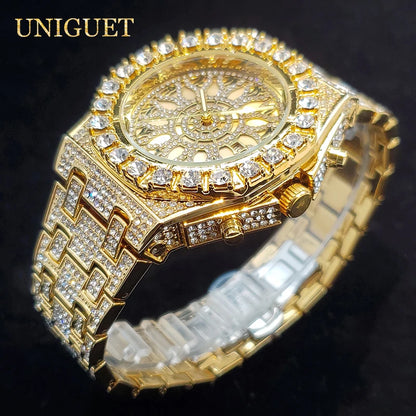 Luxury Watch For Men Full Iced Diamond Quartz Watches For Man Bright Zircon Hip Hop Hand Clock Luminous Waterproof reloj hombre