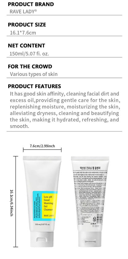 RAVE LADY Low PH 150ml Facial Cleanser Gentle Oil Control Moisturizing Face Wash Whitening Facial Foam Exfoliating Deep Remove