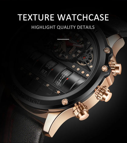 Luxury Electronic Quartz Watch For Men Business Watches Male Creative Men WristWatch Unique Rotate Date Leather Strap Watches