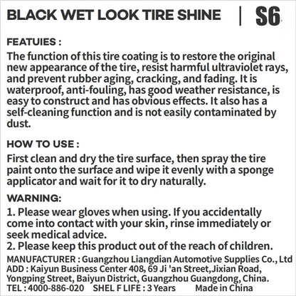 Black Wet Look Tire Shine Dressing -Automotive Clear Coat Tire Dressing Spray for Glossy Wet Tire Look,Vinyl & Plastic,Oil-Based