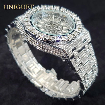 Luxury Watch For Men Full Iced Diamond Quartz Watches For Man Bright Zircon Hip Hop Hand Clock Luminous Waterproof reloj hombre