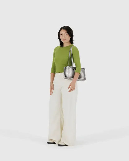 BAGGU Large Square Shoulder Bag Horizontal Casual Canvas Top-Handle Handbag Simple Leisure Bowler Bag for Everyday Use