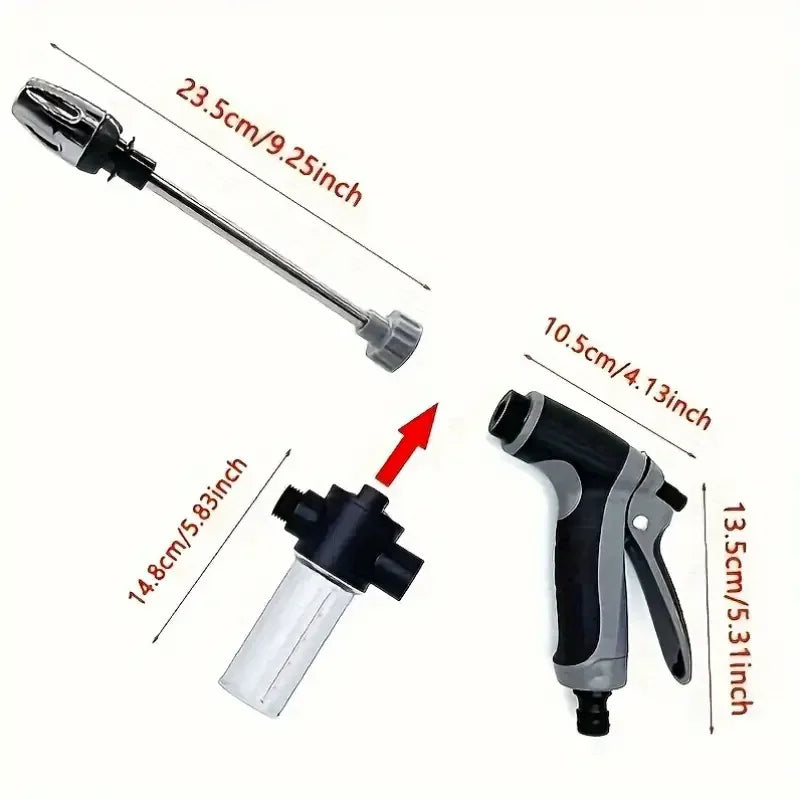 High Pressure Car Wash Foam Gun With Long Handle - Adjustable Nozzle For Cleaning, Watering And inflating Tires - includes Foam