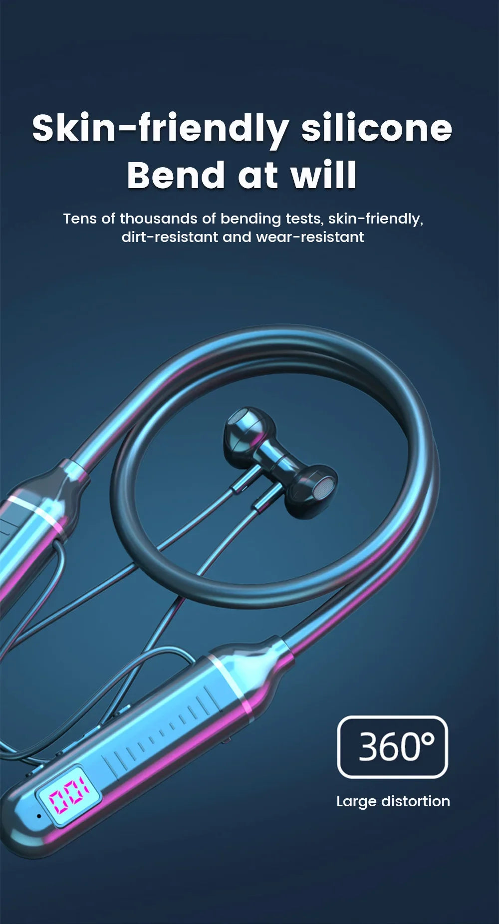 Wireless Earphones 5.3 Neckband Headphones Gaming LED Display Stereo Sports Headset Halter Waterproof Magnetic Earbuds