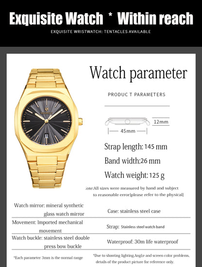 2025 New Watches For Man Original Top Brand All Black Stainless Steel Men's Wristwatch Classic Business Waterproof Movement