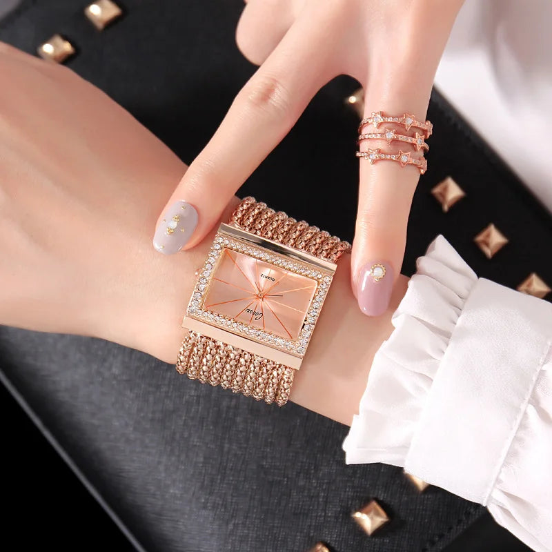 Luxury Fashion Gold watches for women Large Dial Delicate Bracelet Quartz womens watch Water Resistant reloj mujer