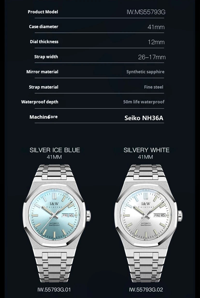 IW Automatic Watches Luxury Mechanical Watch for Man Japan Movement Wristwatch Stainless Steel Sapphire Crystal Relogio