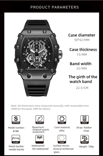 Foreign Trade Watch Large Dial For Men Quartz Waterproof Sport Square Luminous Watch For Men