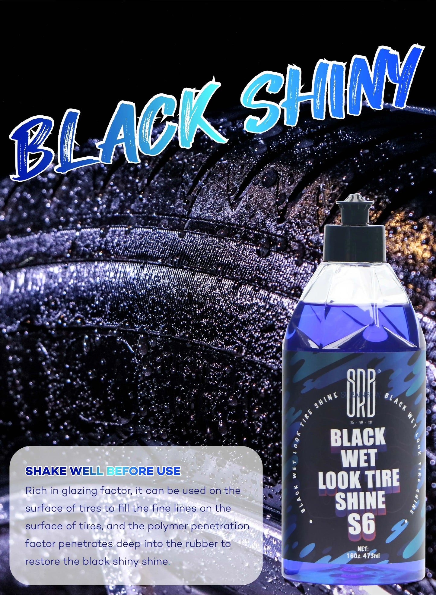 Black Wet Look Tire Shine Dressing -Automotive Clear Coat Tire Dressing Spray for Glossy Wet Tire Look,Vinyl & Plastic,Oil-Based