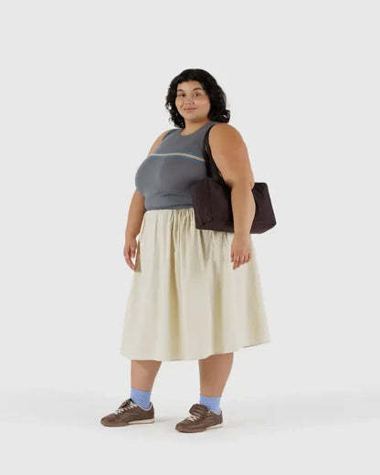 BAGGU Large Square Shoulder Bag Horizontal Casual Canvas Top-Handle Handbag Simple Leisure Bowler Bag for Everyday Use