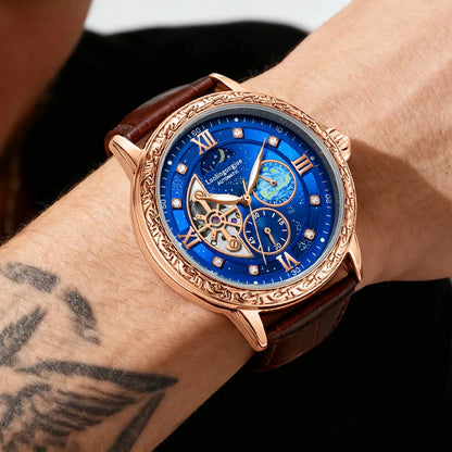 Luxurious Men's Business Automatic Mechanical Watch, with a Skeleton Design, Fashionable, Casual, Simple, Versatile, Stylish Men's Watch, Combining Luxury and Fashion, Perfect as a Gift during Holidays and Business Gatherings